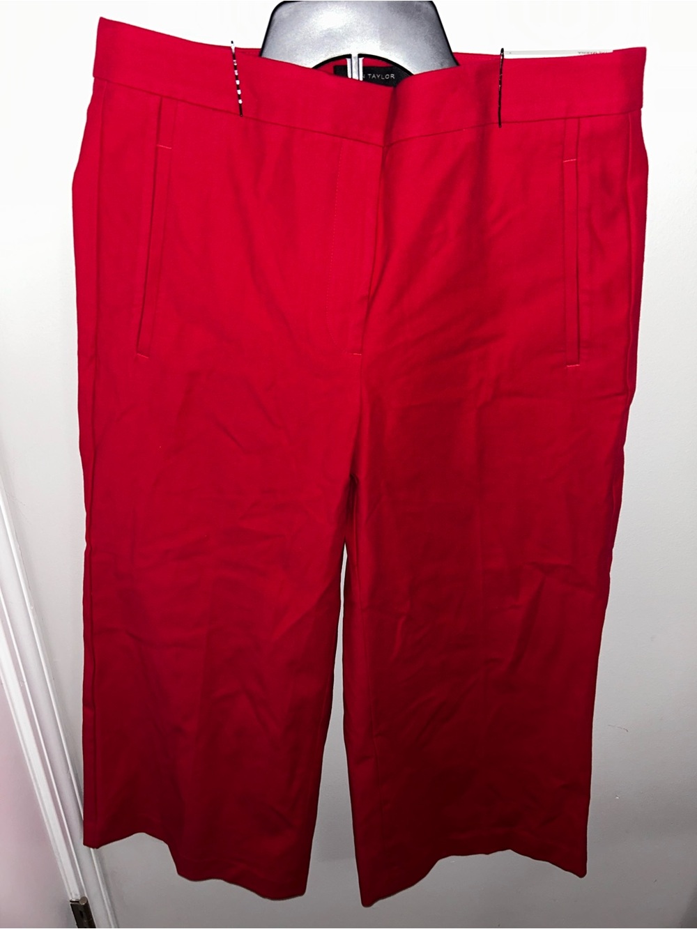 Ann Taylor Bright Red Wide-Leg Cropped Pants